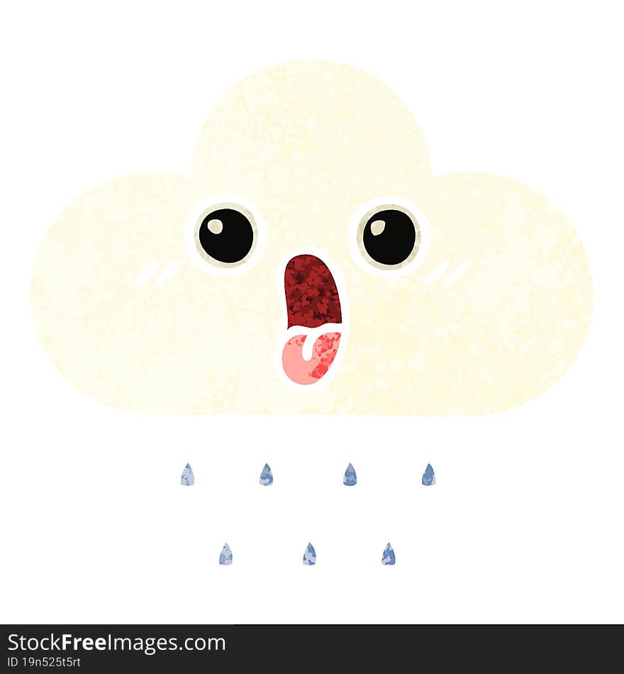 Retro Illustration Style Cartoon Rain Cloud