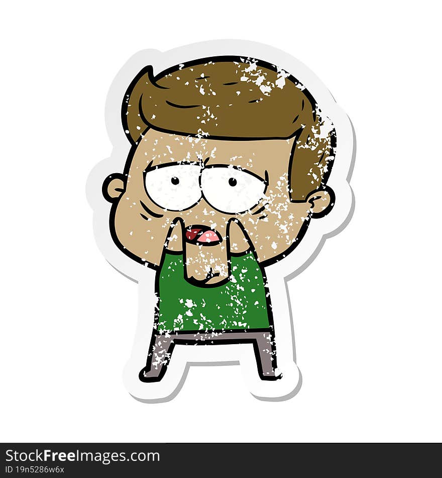 distressed sticker of a cartoon tired man