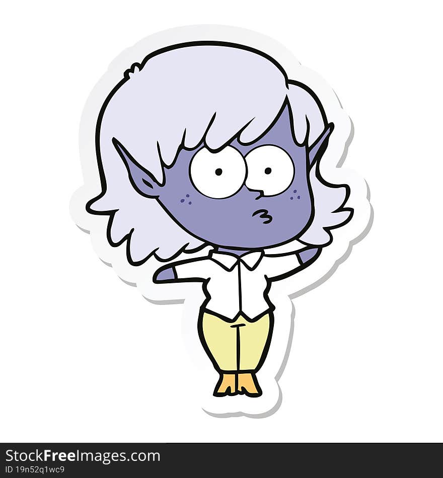 sticker of a cartoon elf girl staring