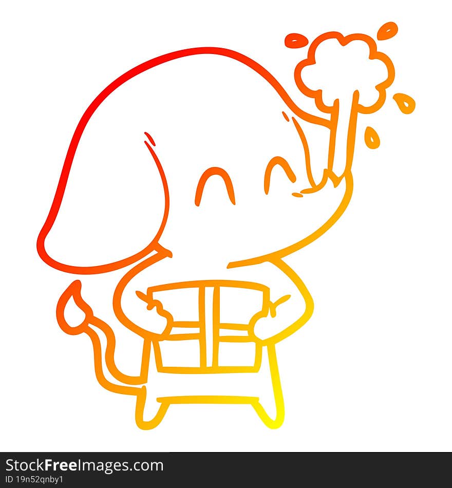 warm gradient line drawing cute cartoon elephant spouting water