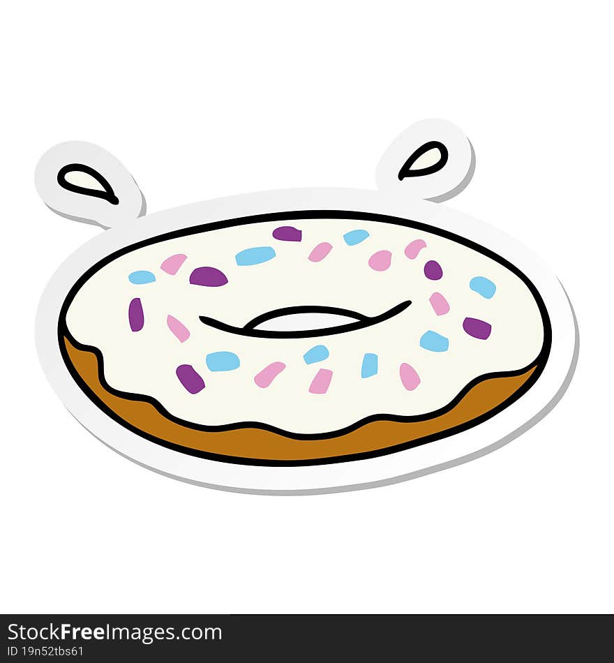 Sticker Cartoon Doodle Of An Iced Ring Donut