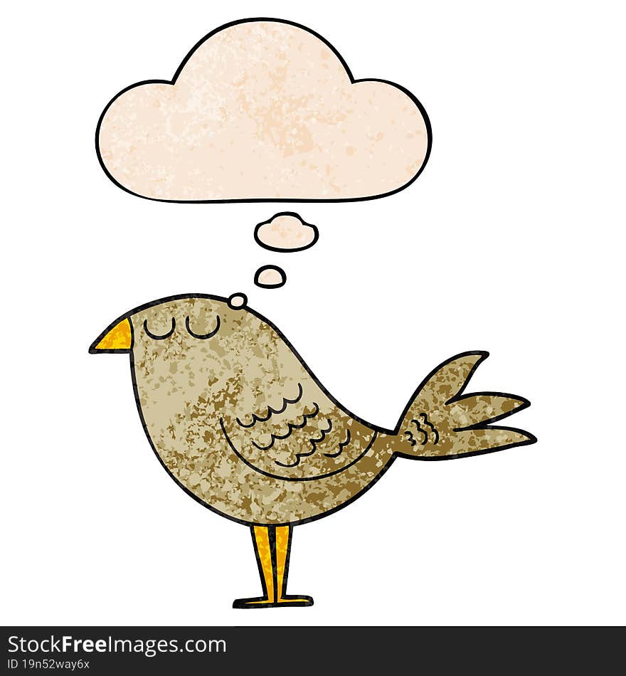 cartoon bird with thought bubble in grunge texture style. cartoon bird with thought bubble in grunge texture style