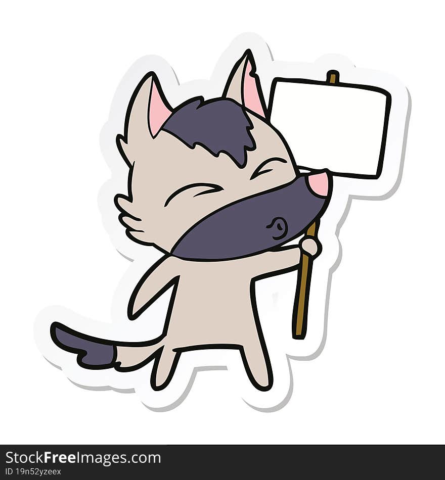 sticker of a cartoon wolf with protest sign