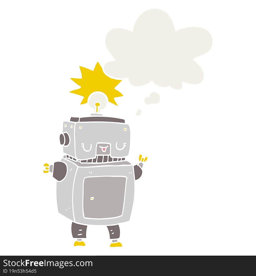 Cartoon Robot And Thought Bubble In Retro Style