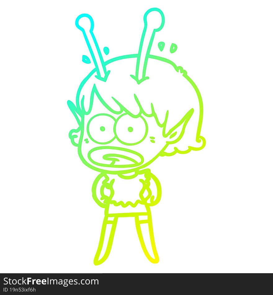 cold gradient line drawing cartoon shocked alien girl