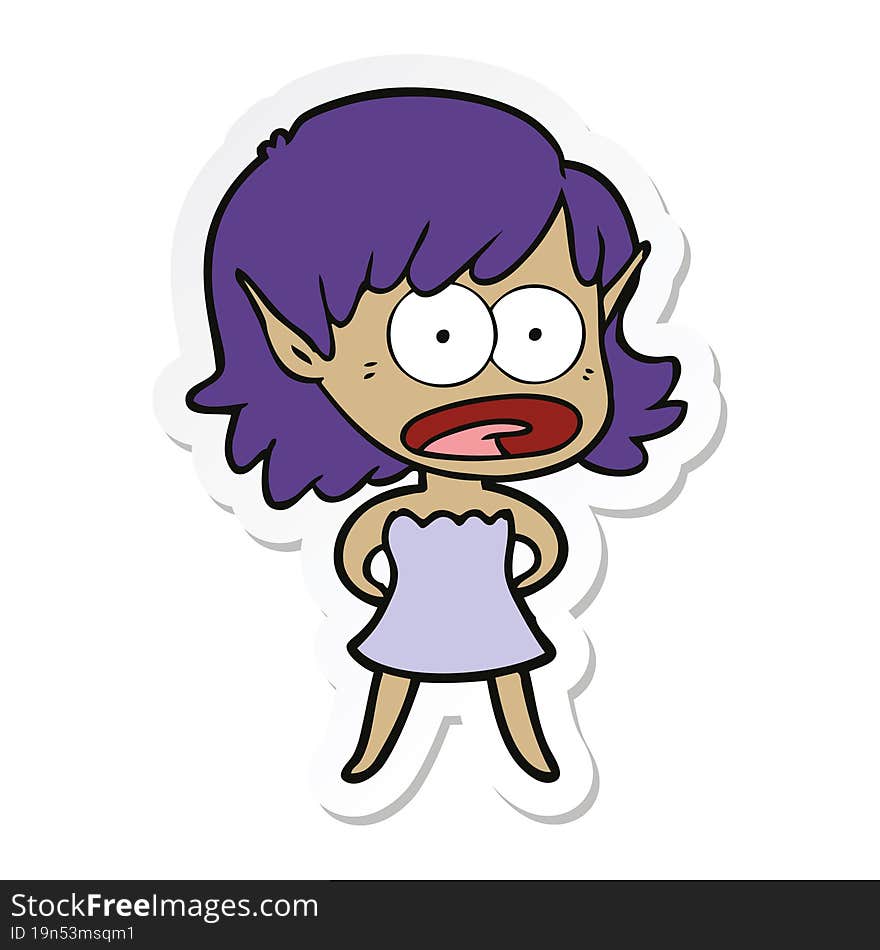 Sticker Of A Cartoon Shocked Elf Girl