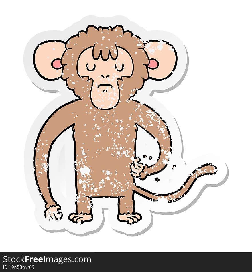 distressed sticker of a cartoon monkey scratching