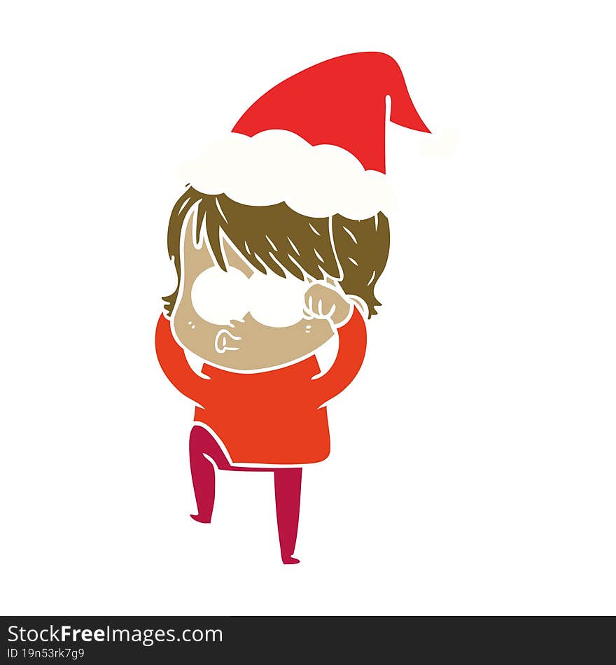 hand drawn flat color illustration of a woman wearing santa hat