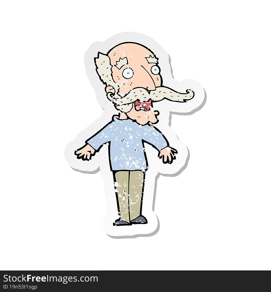 retro distressed sticker of a cartoon old man gasping in surprise