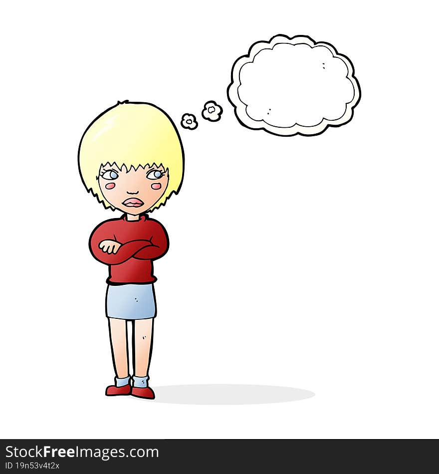 cartoon annoyed woman with thought bubble