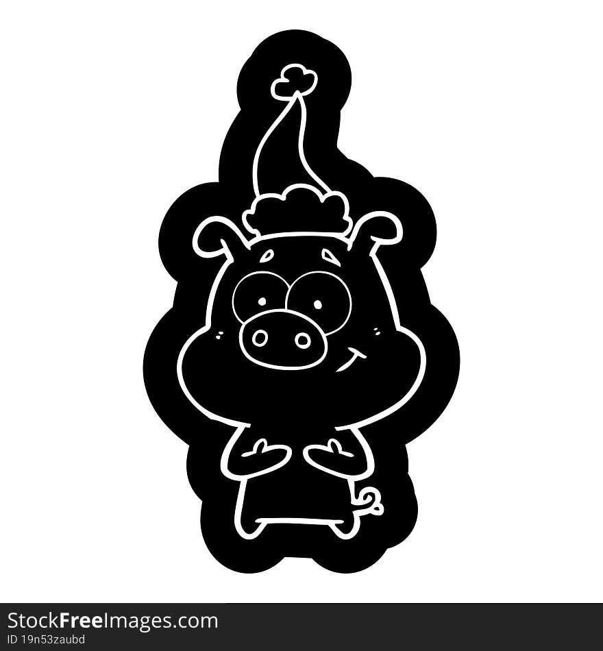 happy cartoon icon of a pig wearing santa hat