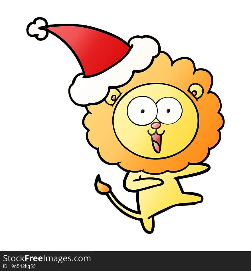 happy gradient cartoon of a lion wearing santa hat