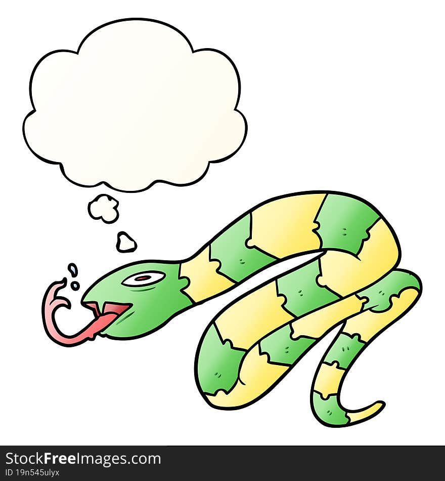 cartoon hissing snake and thought bubble in smooth gradient style