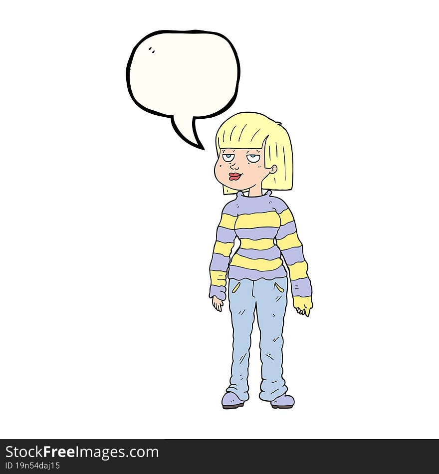 freehand drawn speech bubble cartoon woman in casual clothes