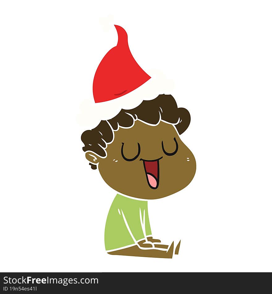 laughing flat color illustration of a man wearing santa hat