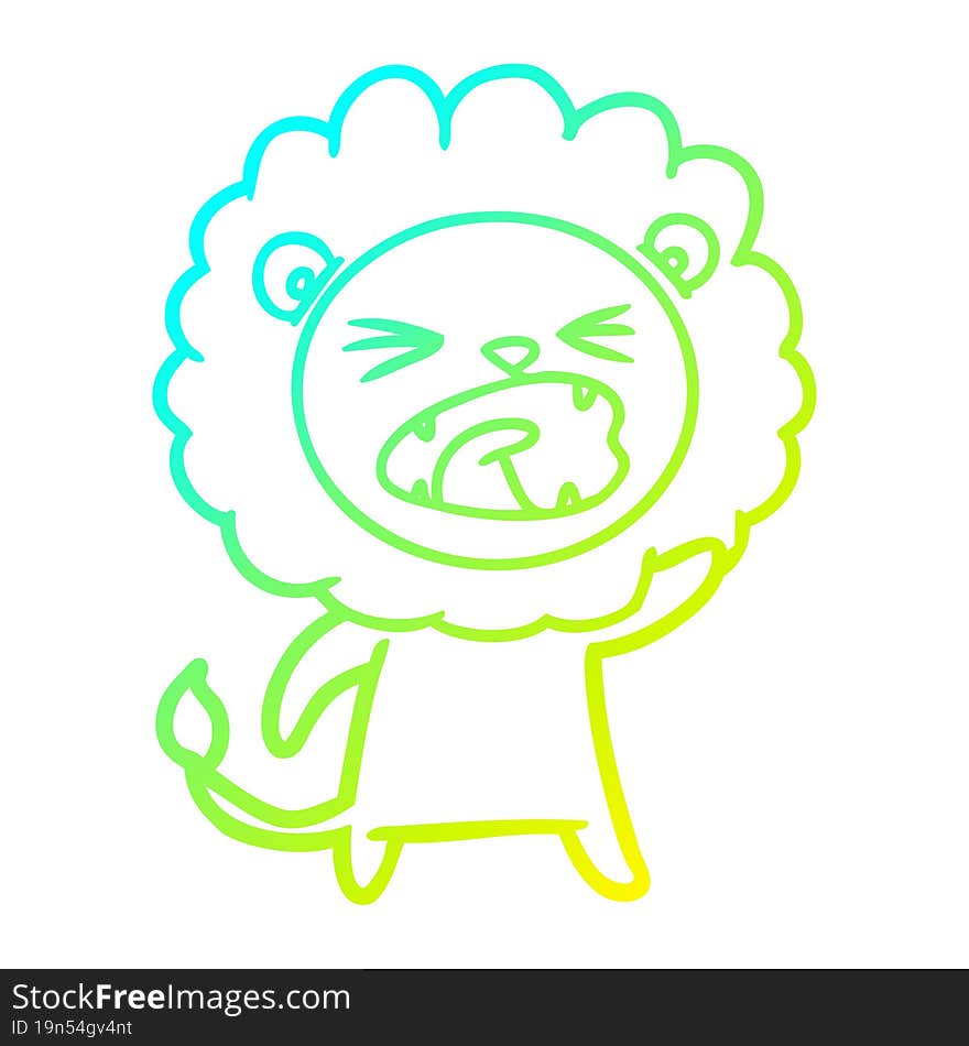 cold gradient line drawing cartoon angry lion