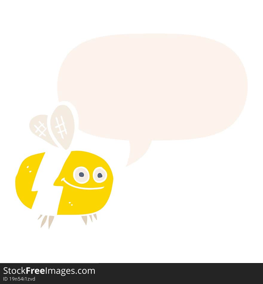 cartoon bee with speech bubble in retro style