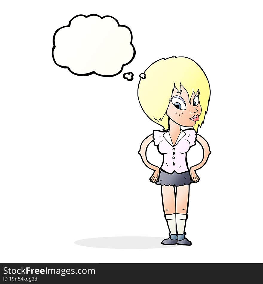 Cartoon Woman With Hands On Hips With Thought Bubble