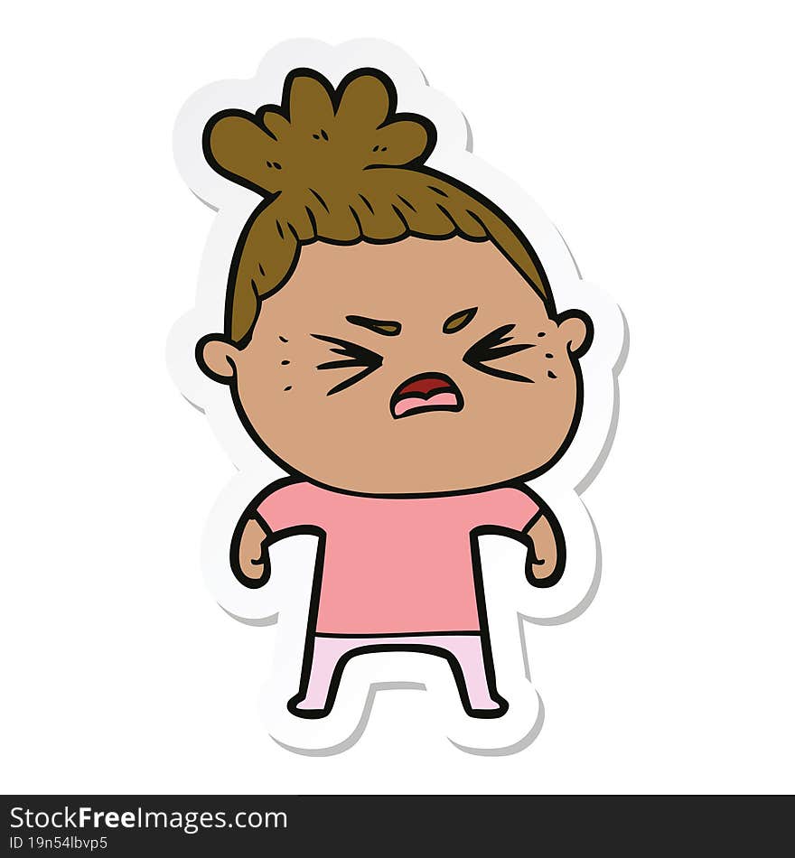 sticker of a cartoon angry woman