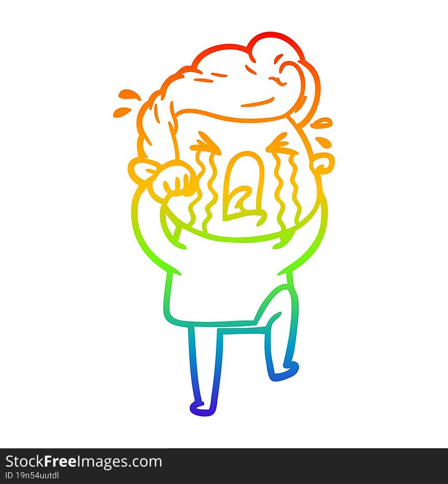 rainbow gradient line drawing of a cartoon crying man