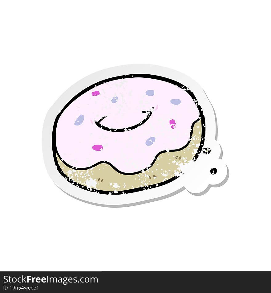 distressed sticker of a cartoon donut