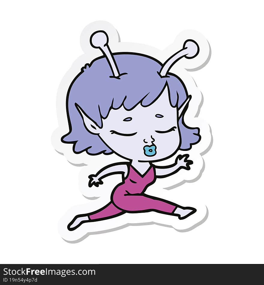 sticker of a cute alien girl cartoon