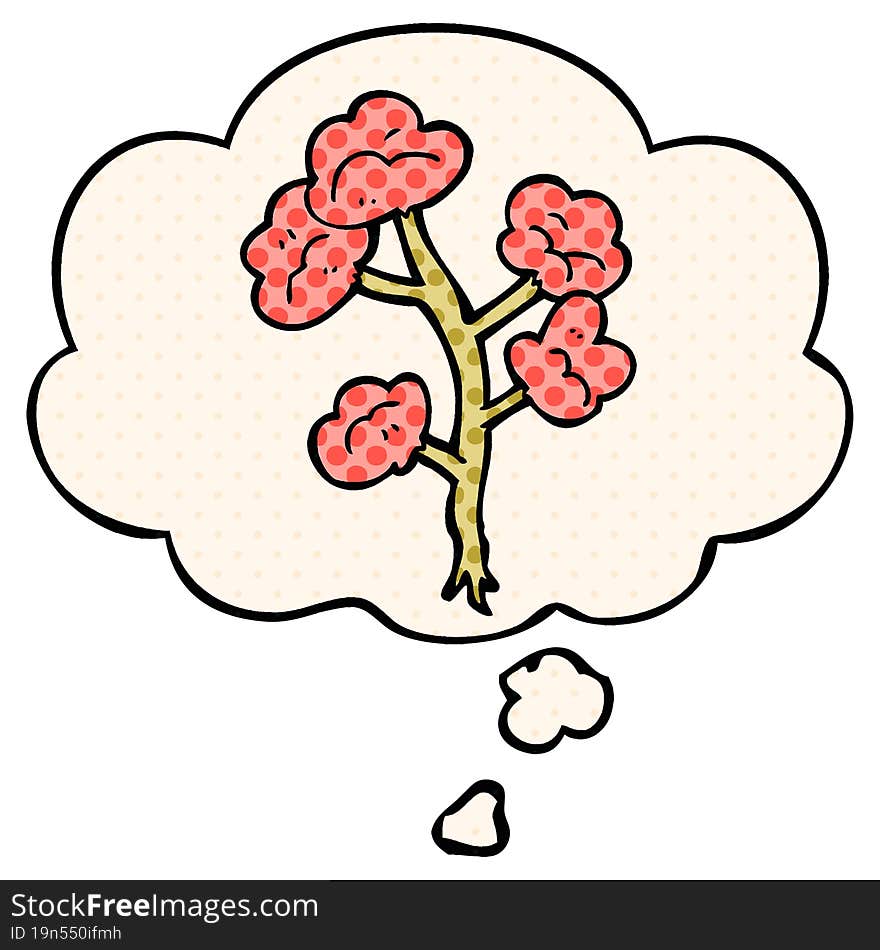 cartoon flowers with thought bubble in comic book style