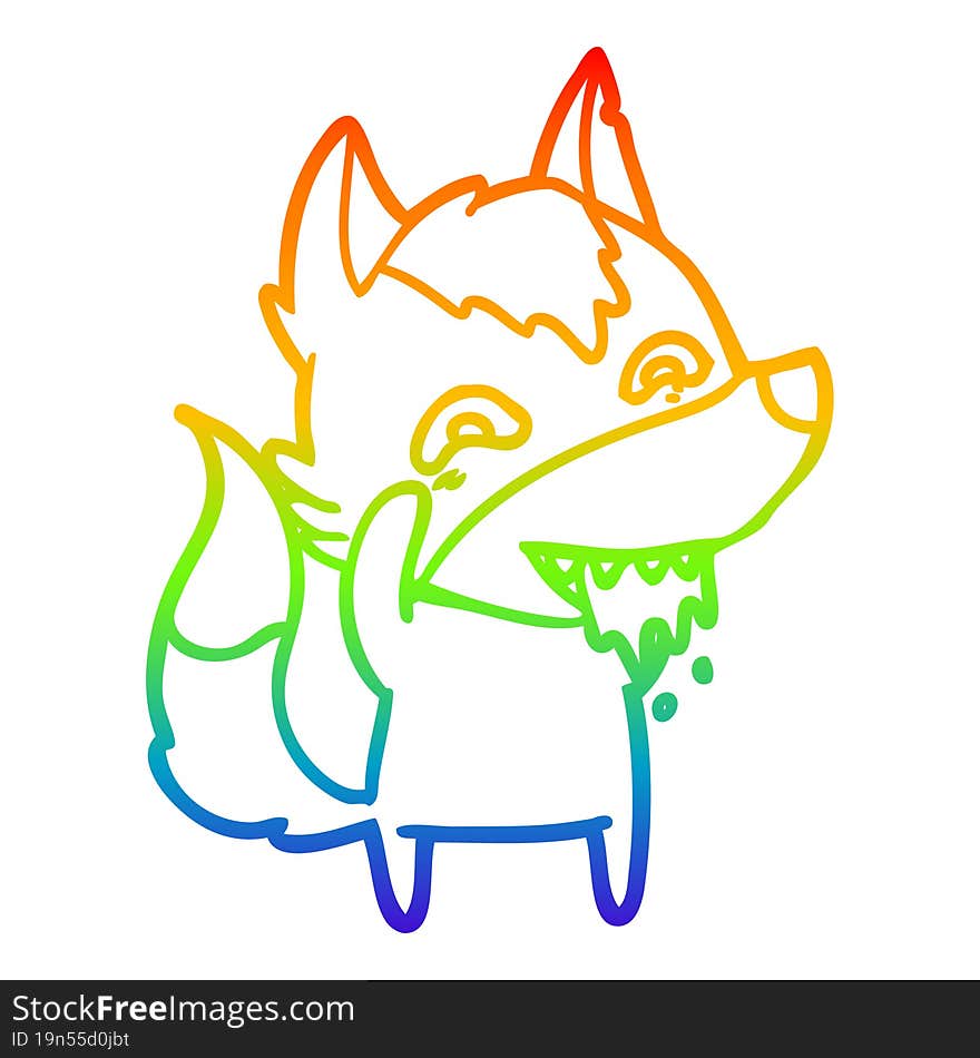 rainbow gradient line drawing of a cartoon hungry wolf