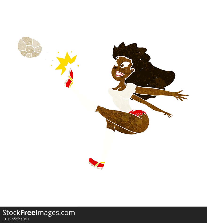 Cartoon Female Soccer Player Kicking Ball