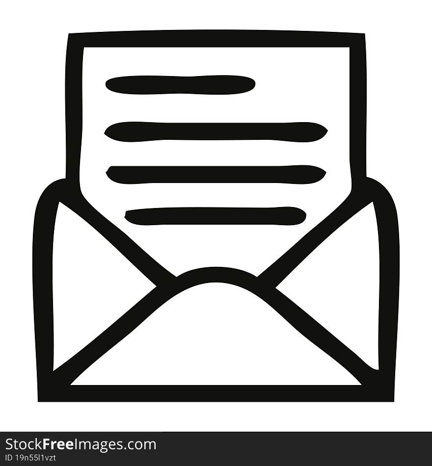 Line Drawing Cartoon Letter And Envelope