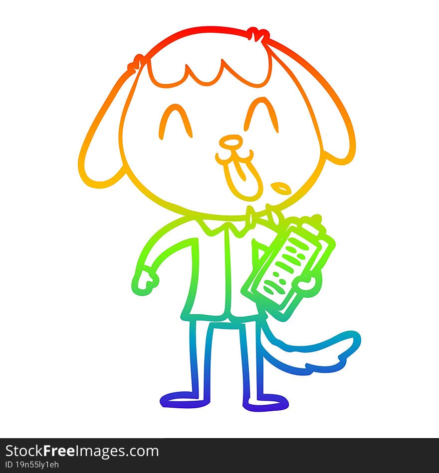 rainbow gradient line drawing of a cute cartoon dog