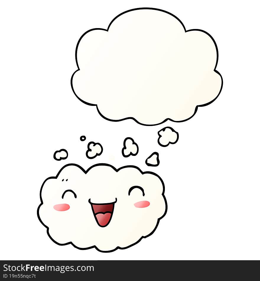 happy cartoon cloud and thought bubble in smooth gradient style