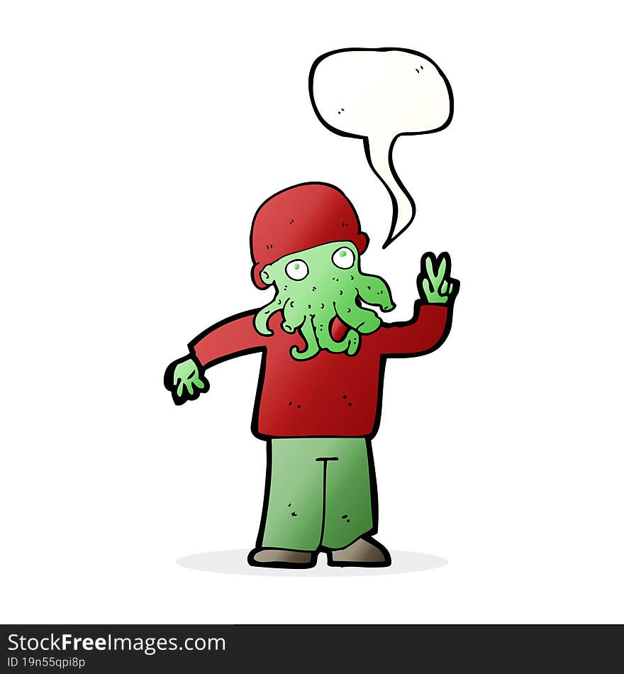 Cartoon Cool Alien With Speech Bubble