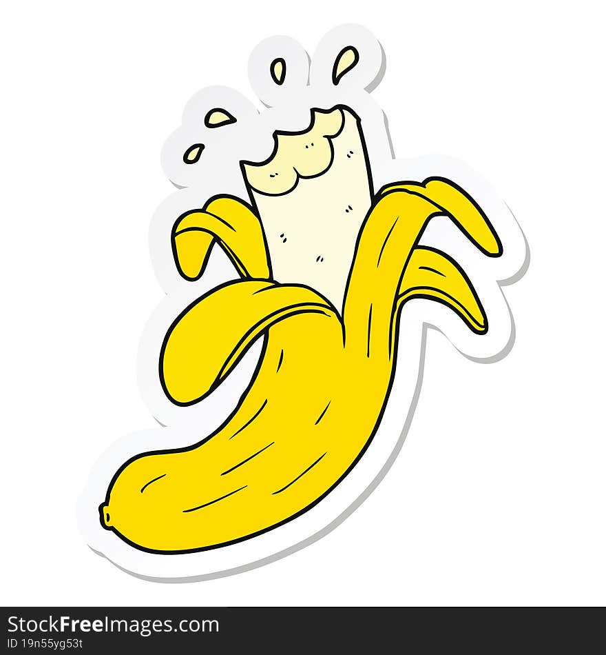 sticker of a cartoon bitten banana