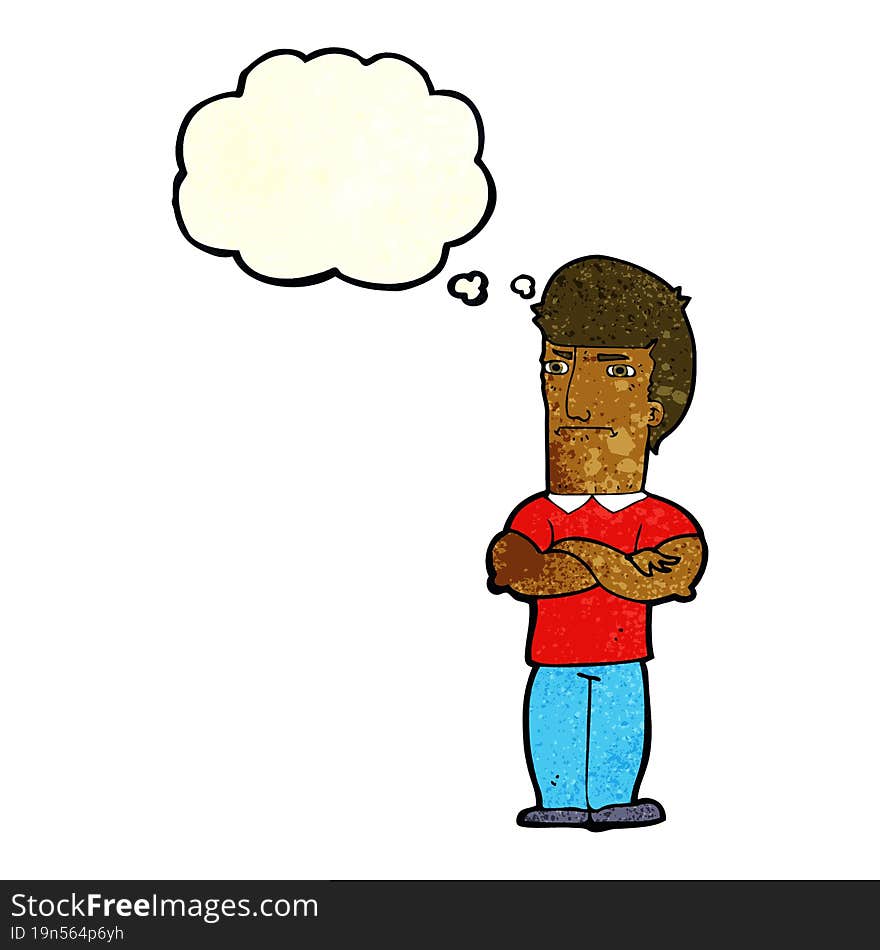 Cartoon Annoyed Man With Folded Arms With Thought Bubble