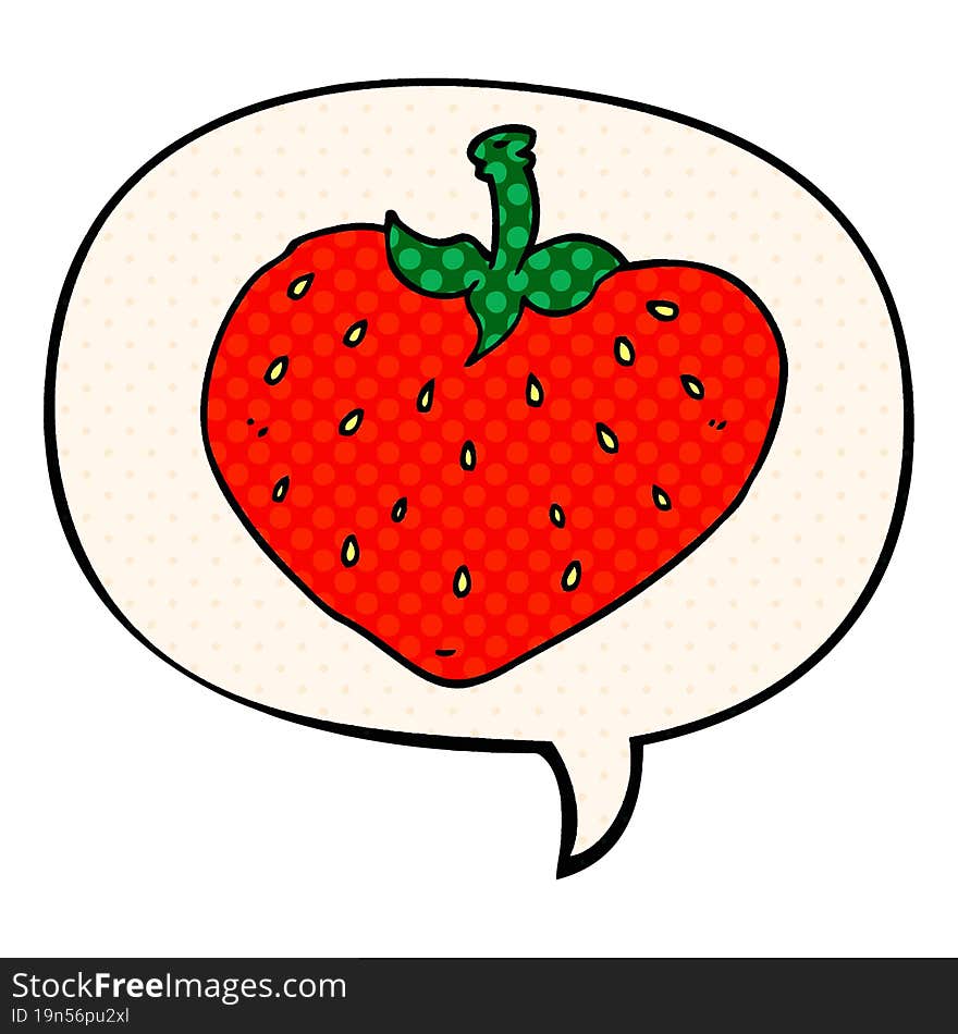 Cartoon Strawberry And Speech Bubble In Comic Book Style