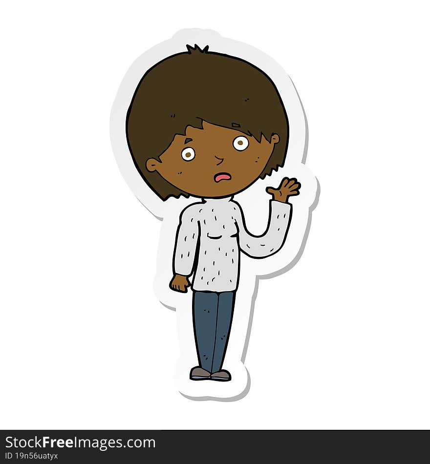 sticker of a cartoon worried woman