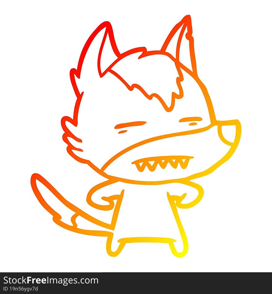 warm gradient line drawing cartoon wolf showing teeth