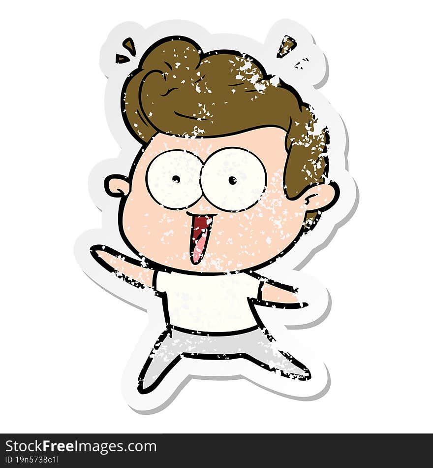 distressed sticker of a cartoon excited man