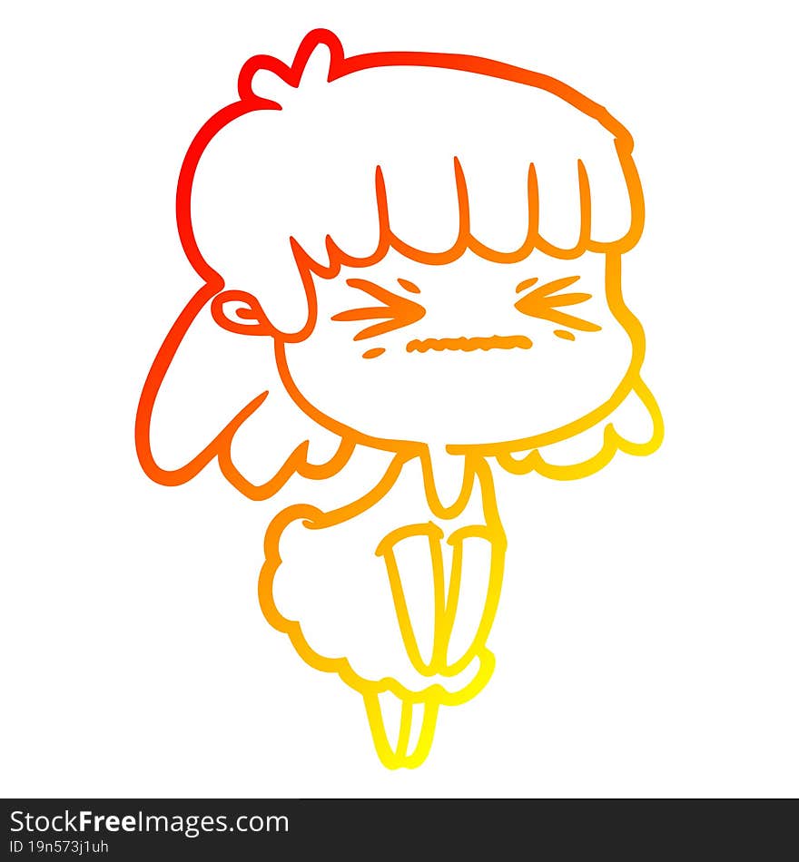 warm gradient line drawing of a cartoon angry girl