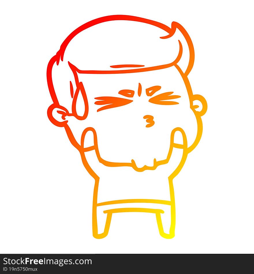 warm gradient line drawing cartoon frustrated man