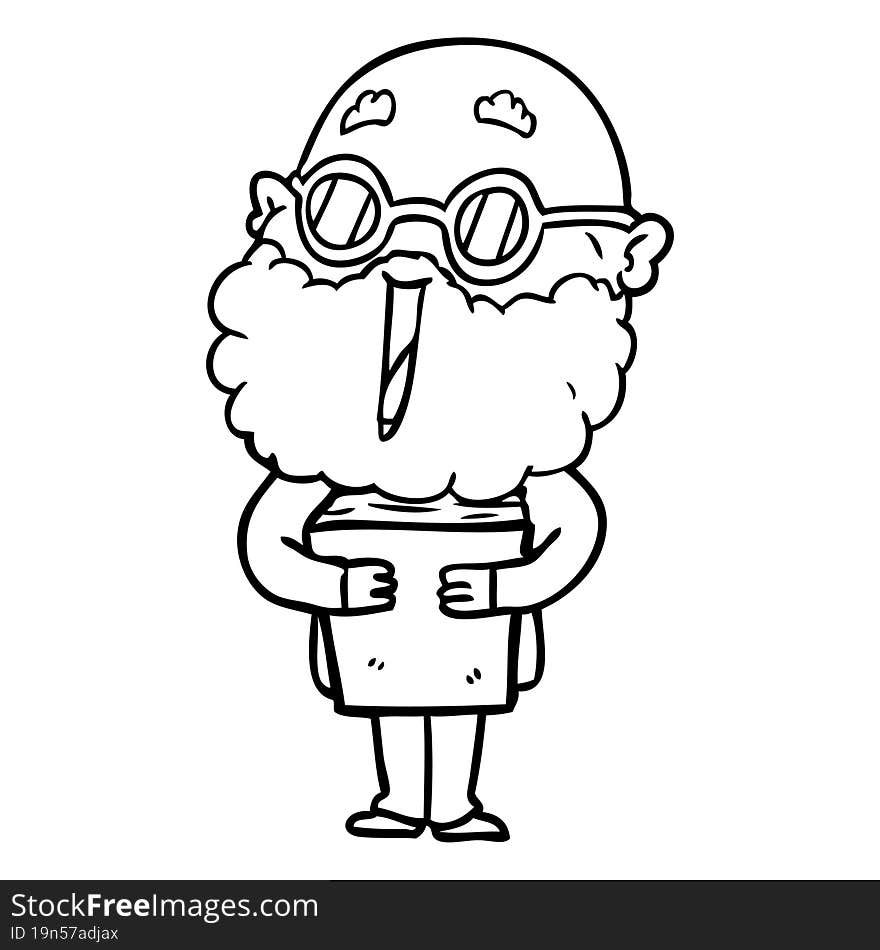 cartoon joyful man with beard and book. cartoon joyful man with beard and book