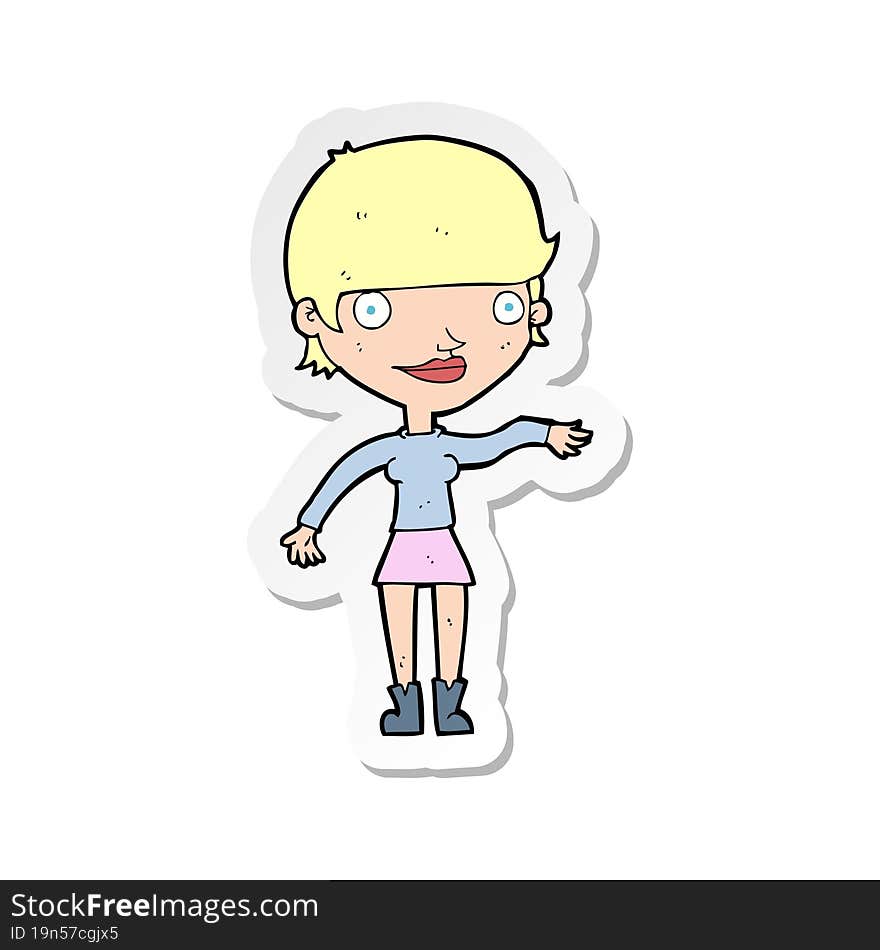 Sticker Of A Cartoon Happy Woman