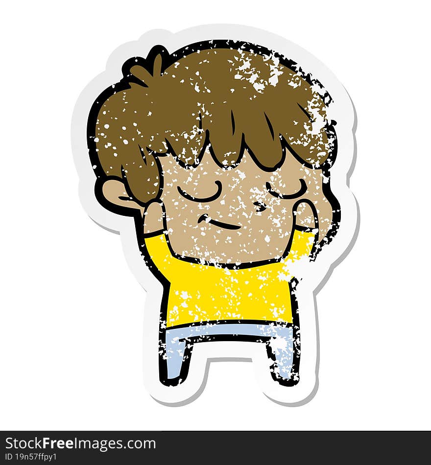 Distressed Sticker Of A Happy Cartoon Boy