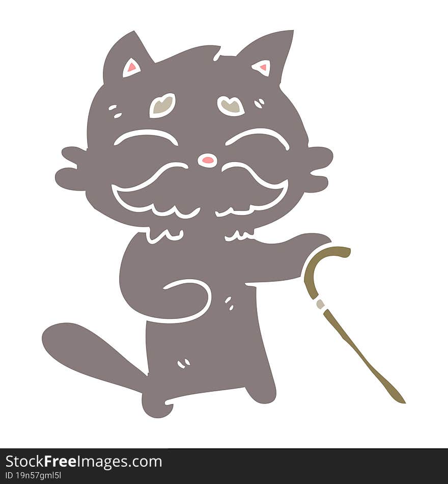 flat color illustration cartoon old cat