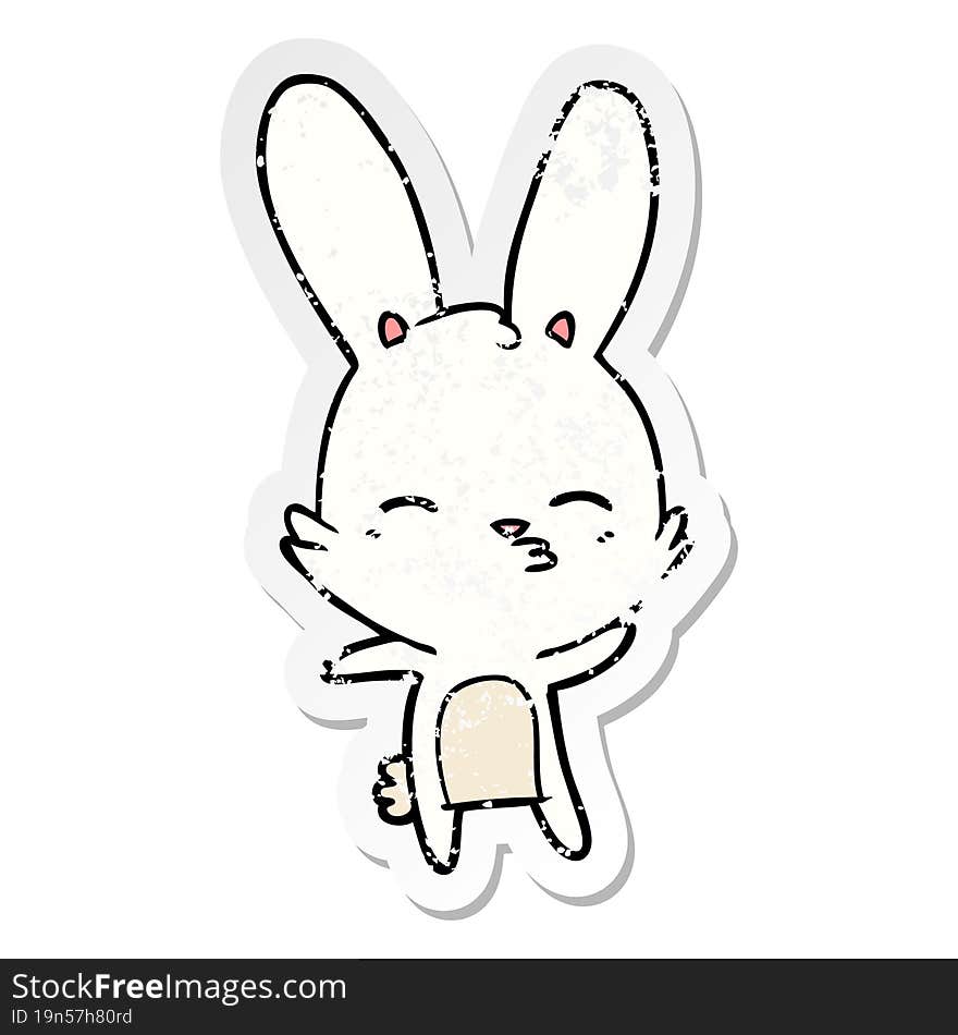 distressed sticker of a curious bunny cartoon