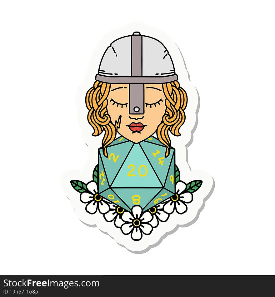 Human Fighter With Natural 20 D20 Dice Roll Sticker