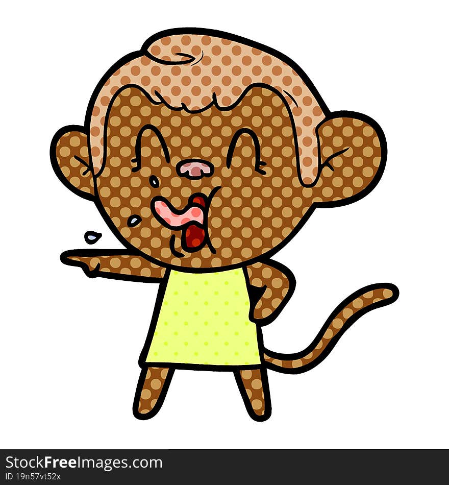 crazy cartoon monkey in dress pointing. crazy cartoon monkey in dress pointing