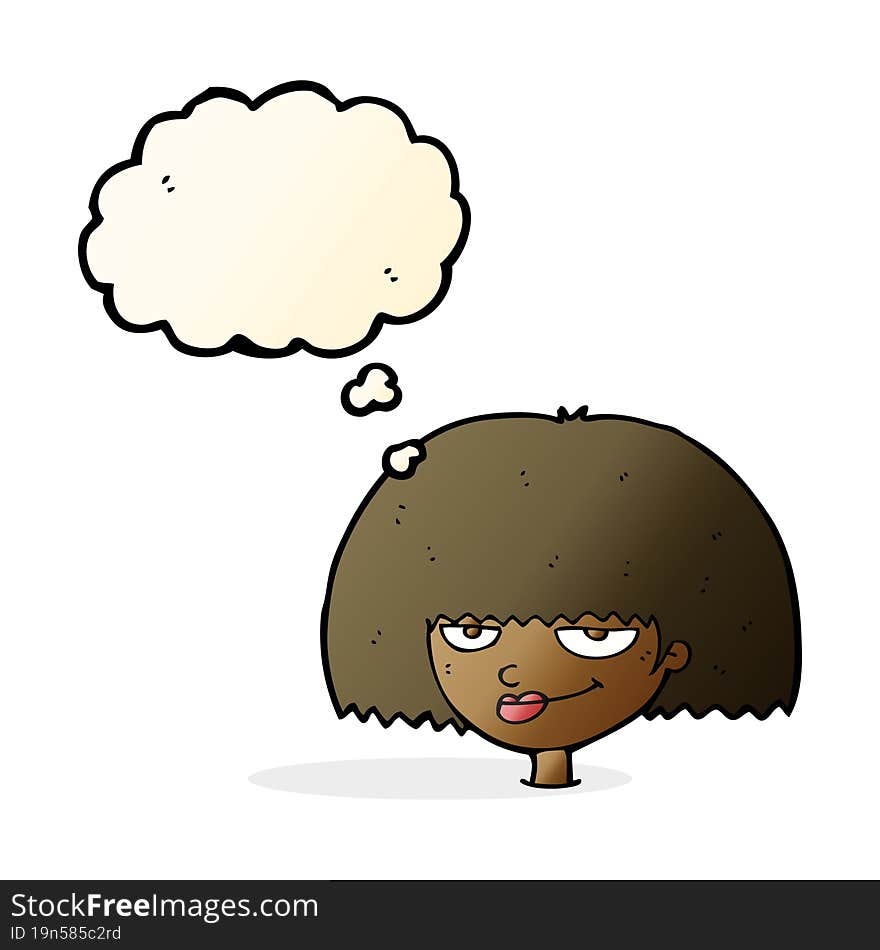 cartoon mean female face with thought bubble