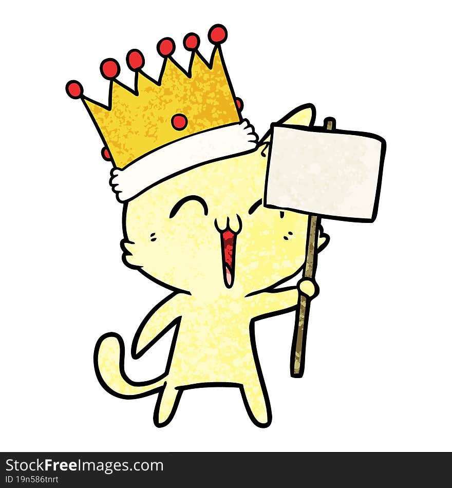 happy cartoon king cat with sign. happy cartoon king cat with sign